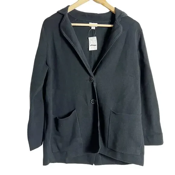 J.Crew Two-Button Black Sweater Knit Blazer Size Petite Medium - Picture 2 of 11